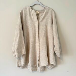 Elizabeth Suzann Long Sleeve Kara Snap Button Tunic Linen Top L/XL